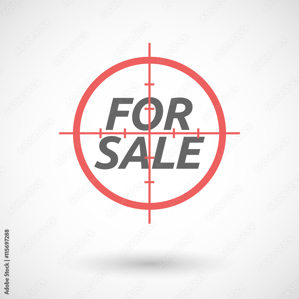 Isolated red crosshair icon with the text FOR SALE Isolated red crosshair icon with the text FOR SALE