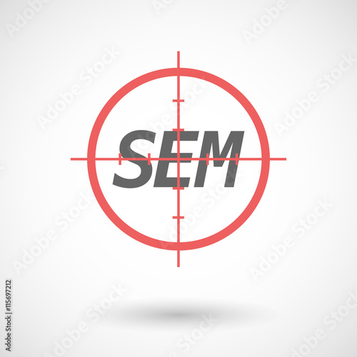 Isolated red crosshair icon with    the text SEM