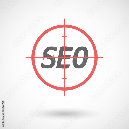 Isolated red crosshair icon with    the text SEO