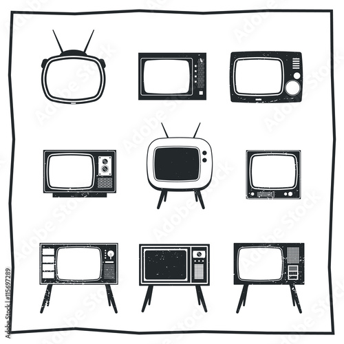 Tv set. Black and white vector illustration