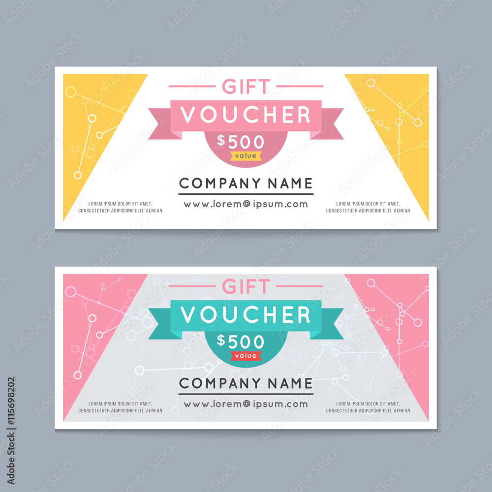 Vector illustration, Gift voucher template with clean and modern flat pattern.
