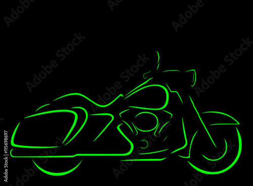 Classic chopper motorcycle side view contour isolated on black