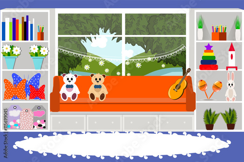 The interior of the living room. Children's toys. Games room