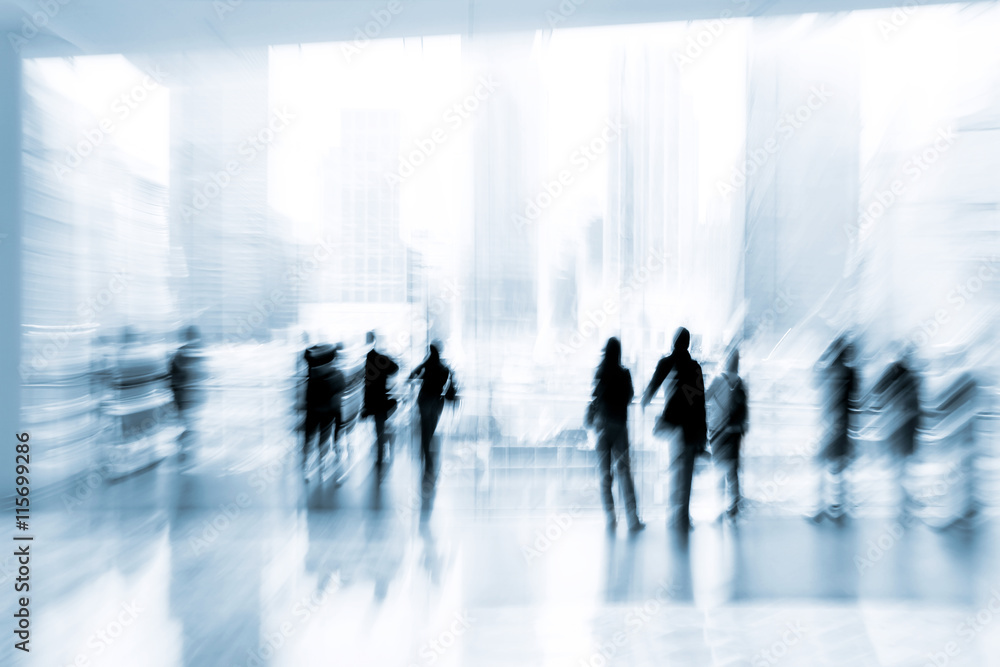 group of people in the lobby business center and blue tonality