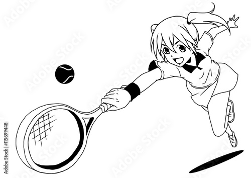 tennis girl hits the ball,vector,logo,ink,black and white,outline,isolated on a white