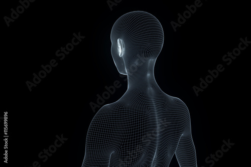 Female Human Wireframe Hologram in Motion. Nice 3D Rendering 