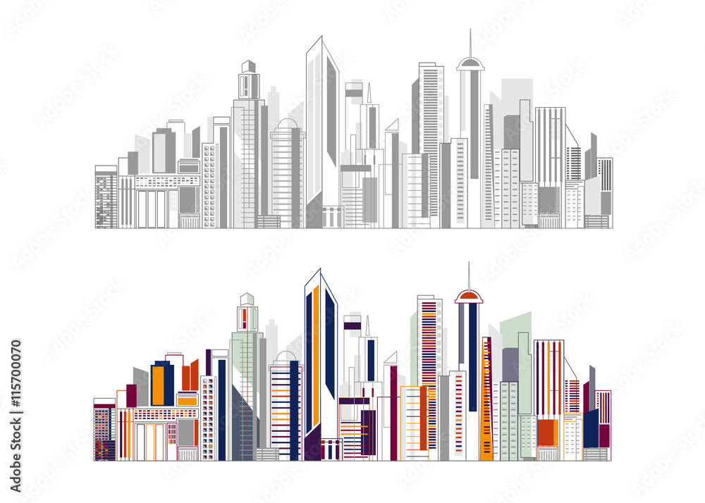 Cityscape Building Line art Vector Illustration design, modern cityscape panorama view. vector illustrator