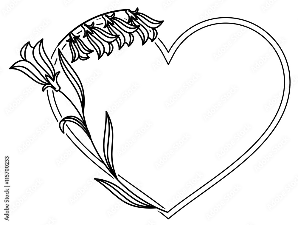 Elegant heart shaped frame with bluebells. Vector clip art. Stock