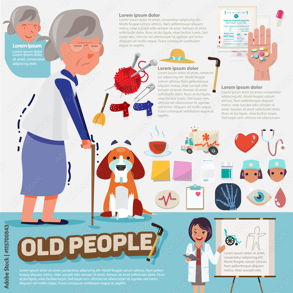 old people with graphic icons set - vector