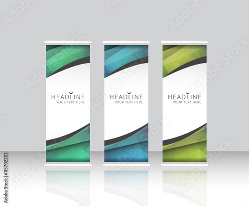 Roll up banner stand design. Vector.