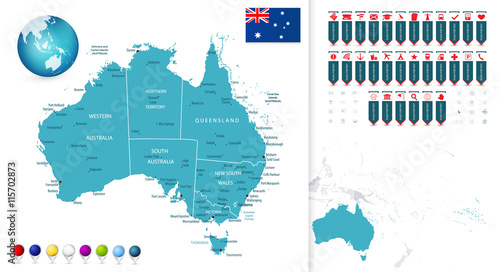 Australia map with navigation map pointers