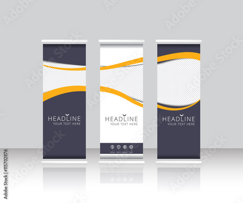 Roll up banner stand design. Vector.