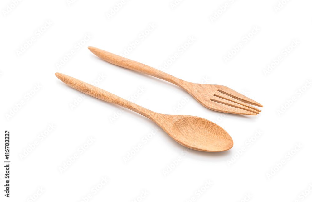 wood spoon and fork on white wood spoon and fork on white