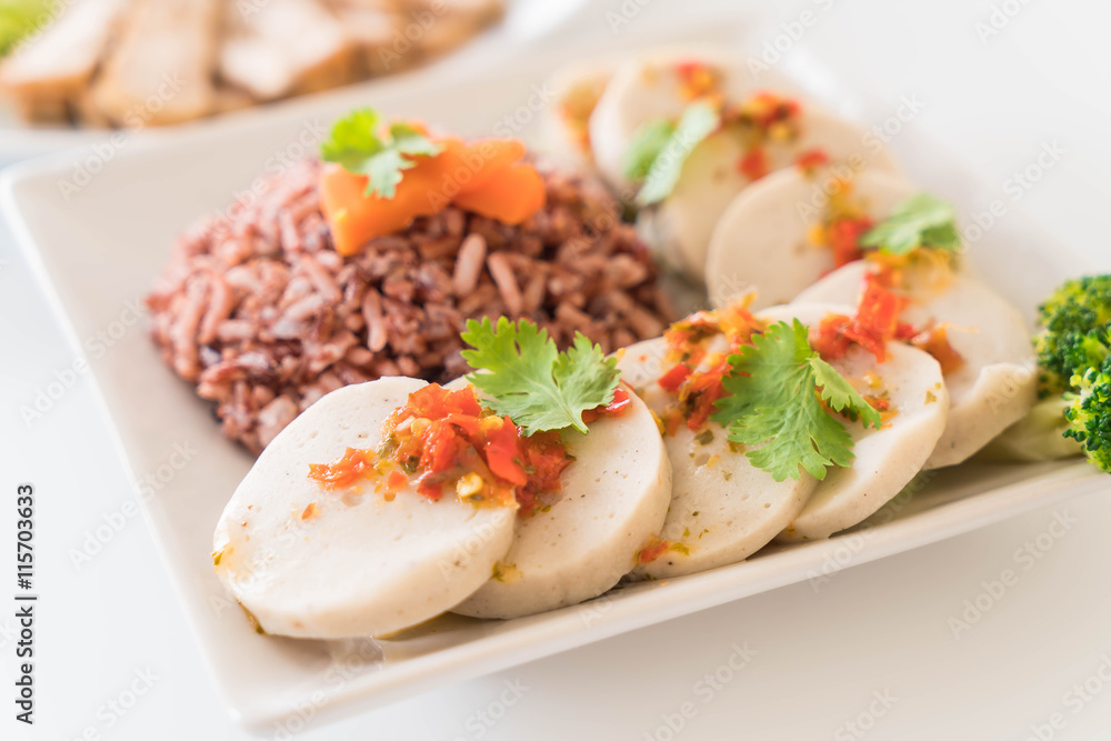 preserved pork sausage and spicy sauce with berry rice preserved pork sausage and spicy sauce with berry rice