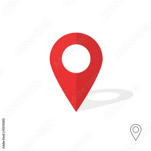 Flat red pin marker vector icon. Modern plan pointer banner logo template. GPS navigation indicator flag system pin illustration isolated