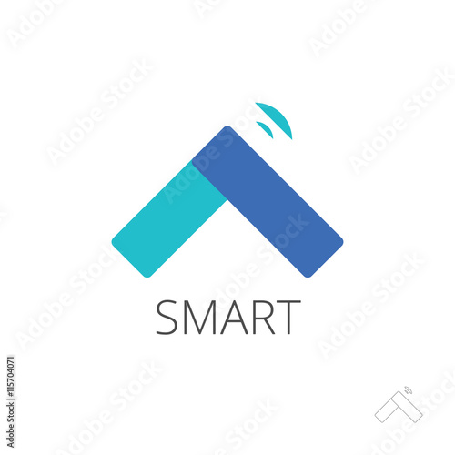 Flat smart home control vector logo isolated on white, house automation technology emblem, internet signal