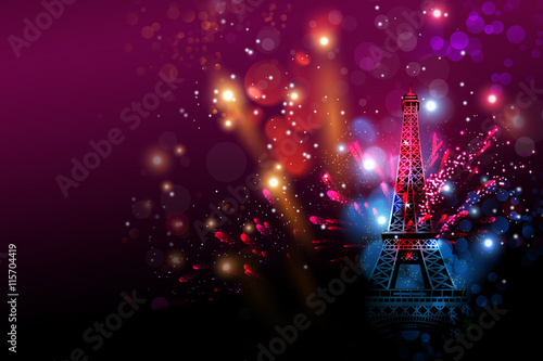 Canvas Print Happy New Year fireworks Paris with Eiffel tower or France day celebration