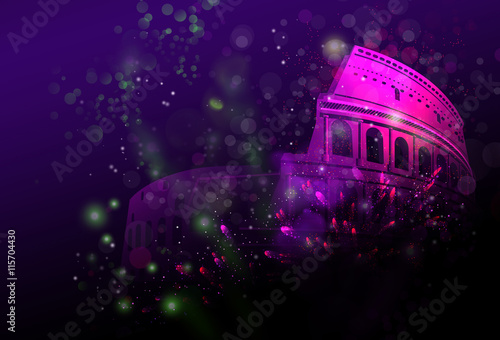 Canvas Print New year Celebratory fireworks over Colosseum, Italy, Rome