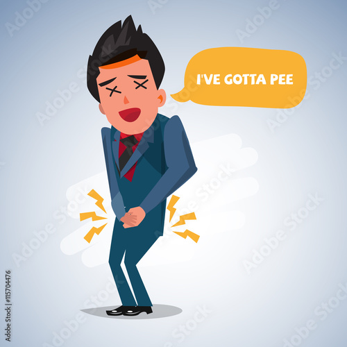 man needing to urinate and holding a toilet . pee concept. chara