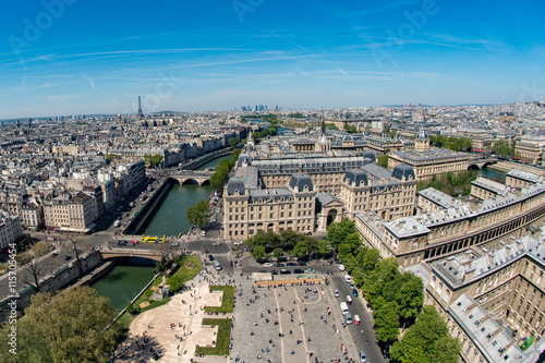 notre dame gorgoyle paris view city scape photo