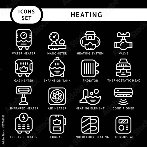 Set line icons of heating