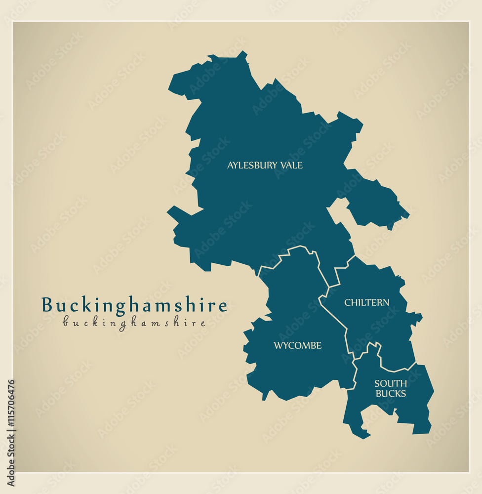 Modern Map - Buckinghamshire district labels UK