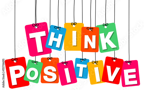 Vector colorful hanging cardboard. Tags - think positive