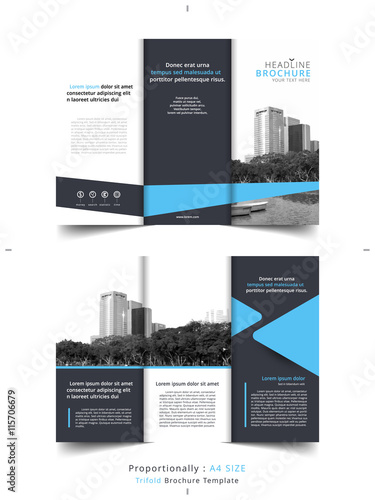 Set of Business tri fold brochure Template. Corporate Leaflet, Cover Design of building background, layout in A4 size.