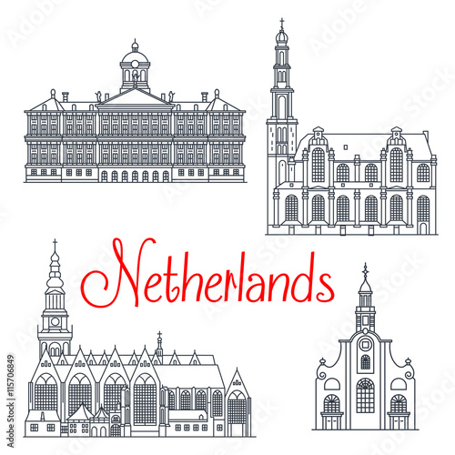 Photography Thin line travel icons of Netherlands