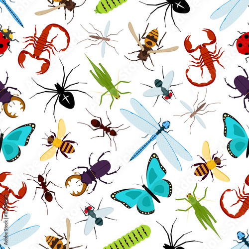 Colorful insect animals seamless pattern