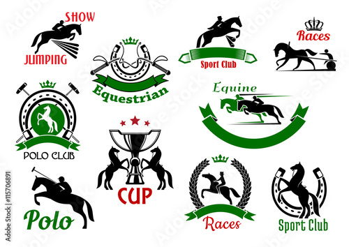 Equestrian or horse racing sport icons