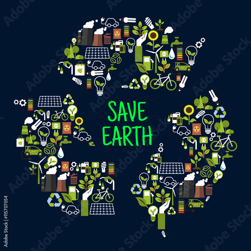 Save earth icons in shape of recycle sign