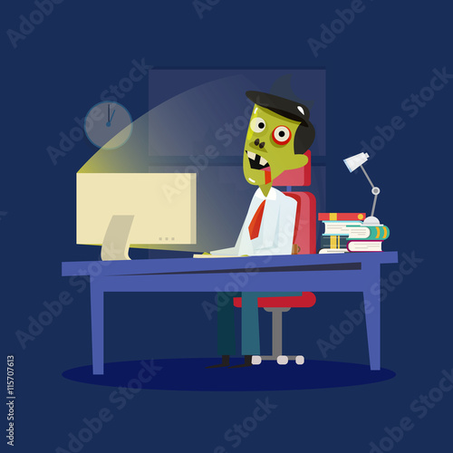 Man working hard and transform into zombie. Hard Working and unh