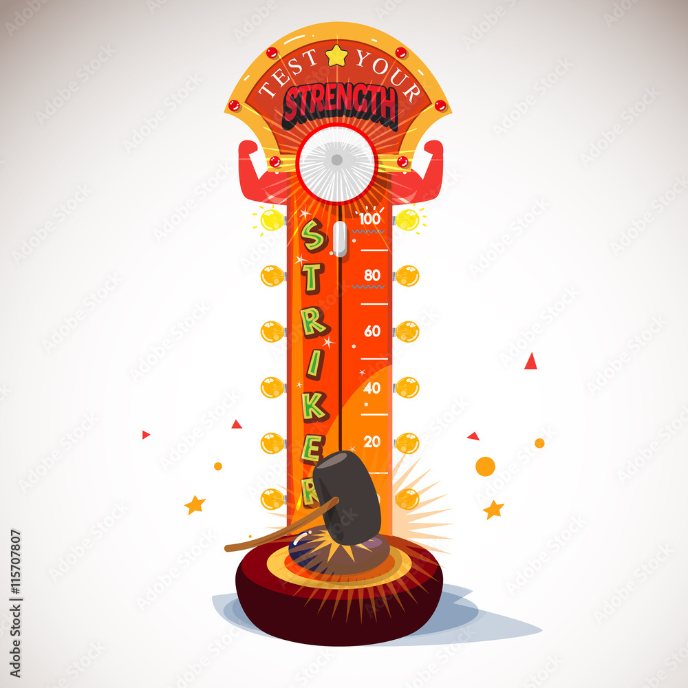 Obraz premium Test Your Strength Amusement with hitting hammer. strength teste