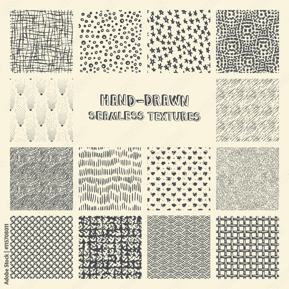 Set of hand drawn marker and ink seamless patterns.