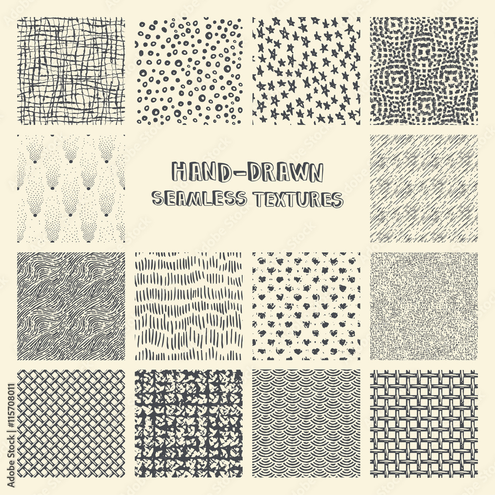 Set of hand drawn marker and ink seamless patterns. Set of hand drawn marker and ink seamless patterns.