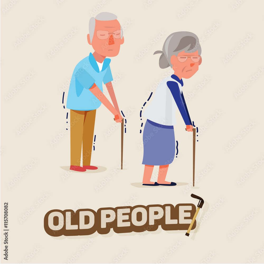old people man and women walking with stick. character design. e old people man and women walking with stick. character design. e