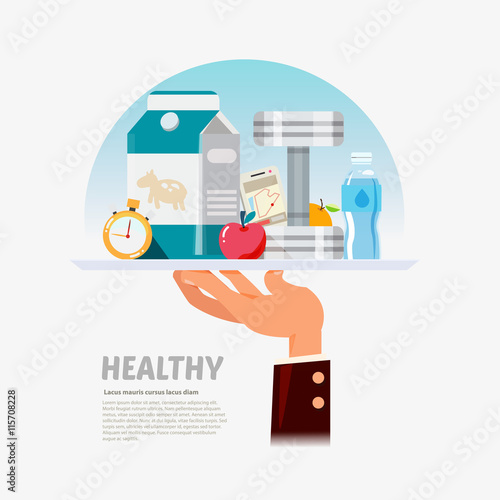 Healthy lifestyle in plate of hand, a healthy diet and daily rou