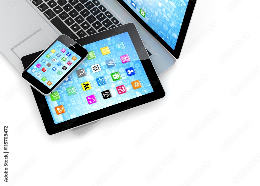 Laptop, phone and tablet pc. 3d rendering. Laptop, phone and tablet pc. 3d rendering.
