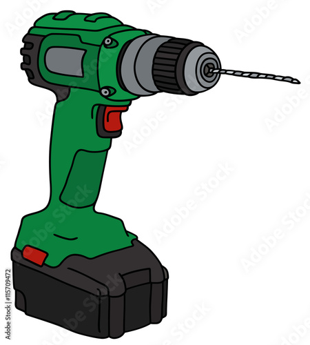 Green cordless drill / Hand drawing, vector illustration