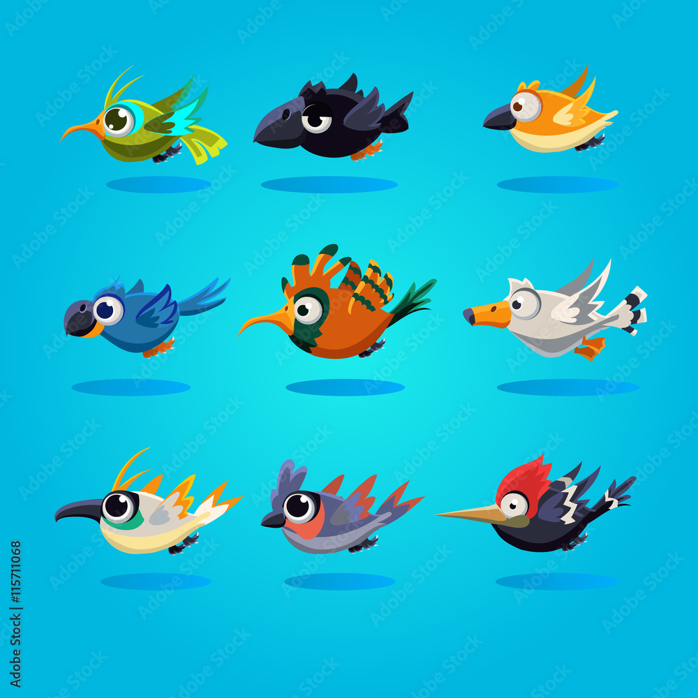 Funny Cartoon Birds, Illustration Funny Cartoon Birds, Illustration