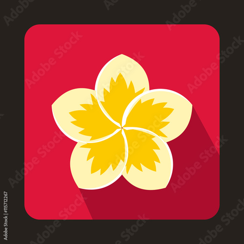 Frangipani flower icon in flat style on a pink background