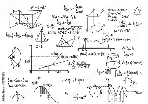 Hand drawn geometry formulas Science knowledge education.