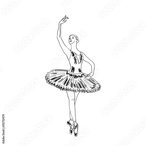 Ballerina standing in a pose vector sketch.