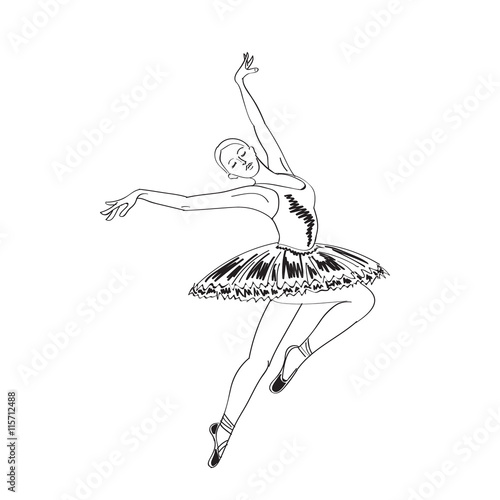 Jumping ballerina vector sketch.