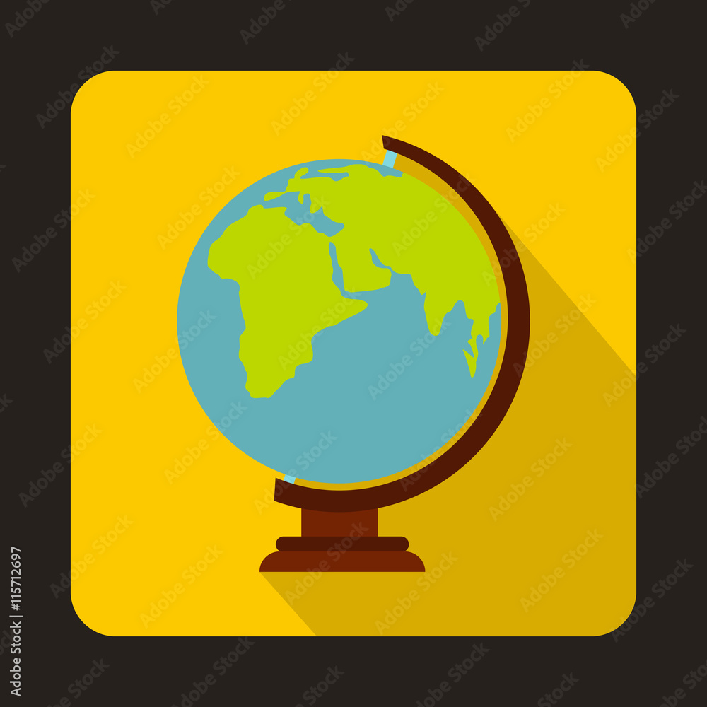 Globe icon in flat style on a yellow background Globe icon in flat style on a yellow background