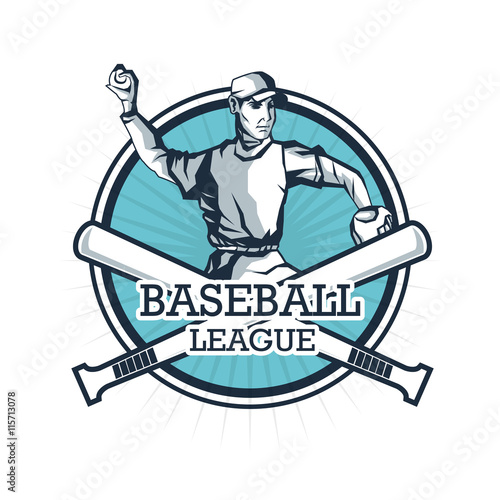 Baseball sport concept represented by cartoon player over seal stamp with bat icon. Isolated and Colorfull illustration.
