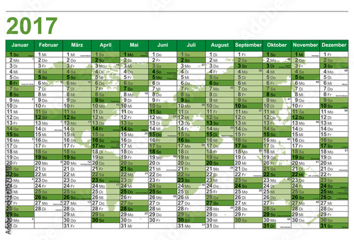 Kalender 2017 mit Weltkarte in Grün