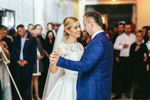 Stunning wedding couple dance at the first time