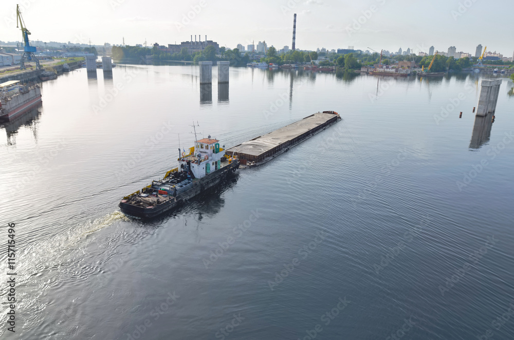 Traffic on Dnieper River in Kyiv, Ukraine